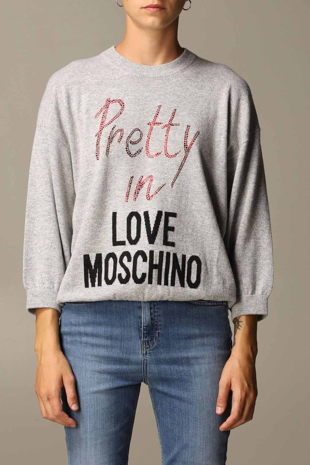 Moschino Crystal Inlaid Logo Pullover In Gray