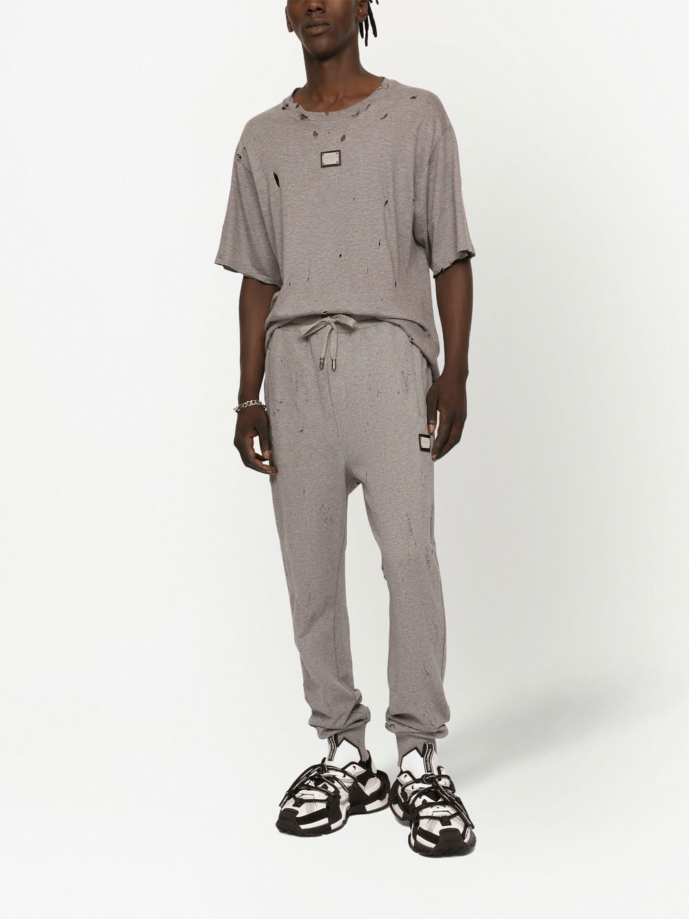 Dolce & Gabbana Distressed Logo-plaque T-shirt In Gray