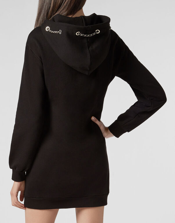 Philipp Plein Hooded Sweater Dress In Black