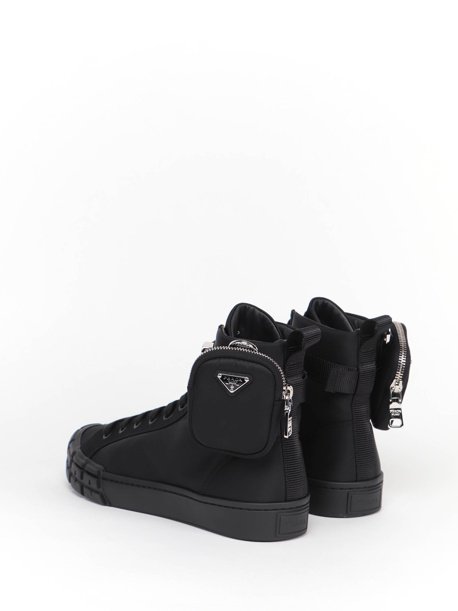 Prada Wheel Re-nylon High-top Sneakers In Black