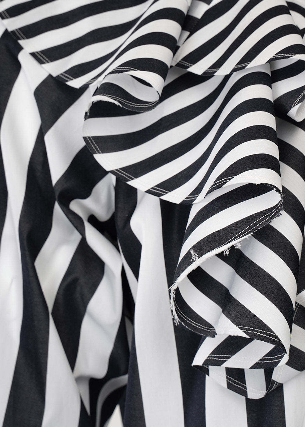Comme Des Garçons Striped Shirt With Lotus Leaf Edge In Black