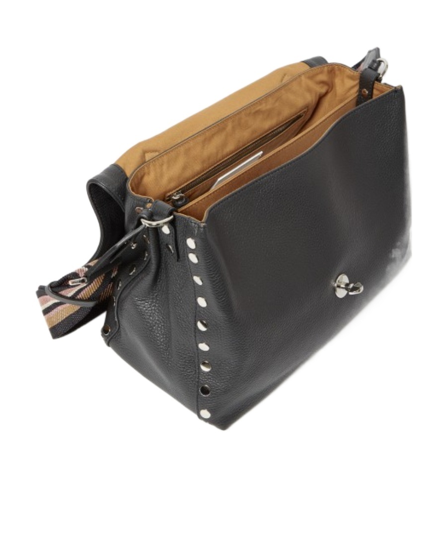 Zanellato Hammered Leather Small Tote With Twist-lock Closure In Black