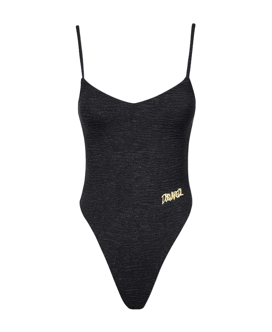 Dsquared2 Textured Logo-embroidered Swimsuit In Black
