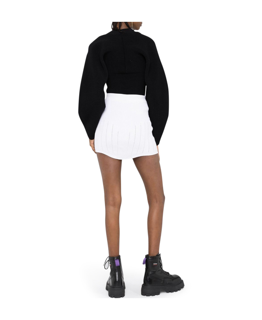 Balmain 6-button Rib Pointelle Knit Skirt In White