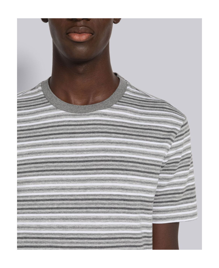Thom Browne Short Sleeve Striped T-shirt In Gray