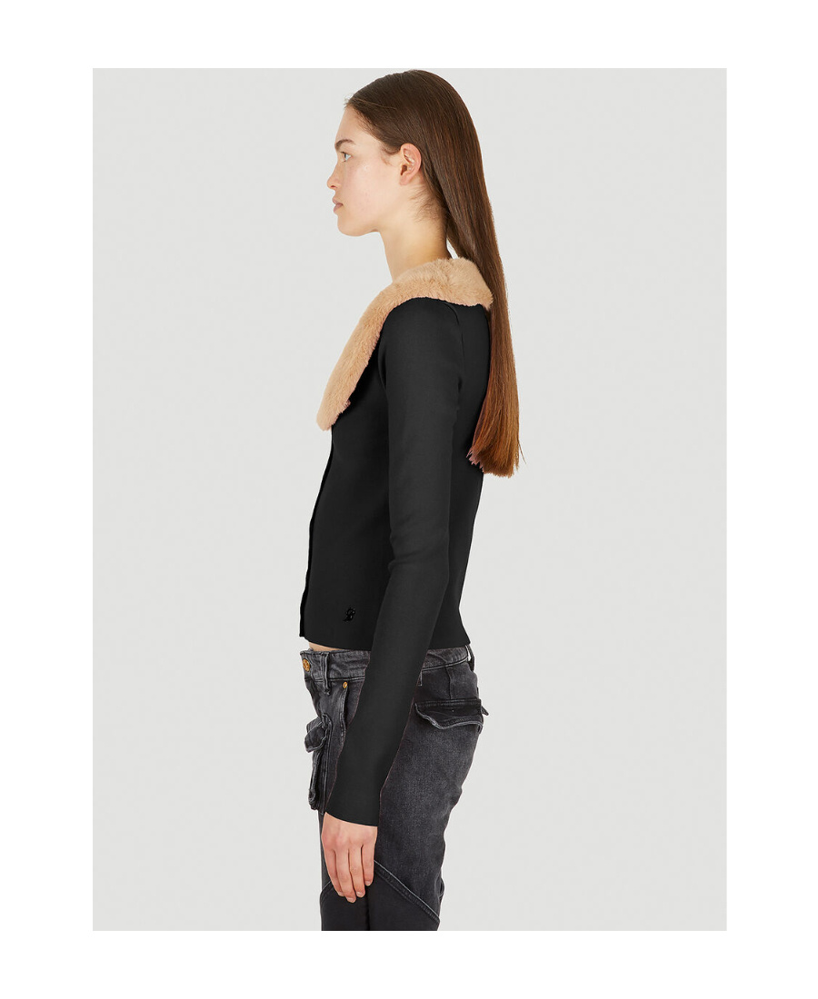 Blumarine Faux-fur Collar Knitted Cardigan In Black