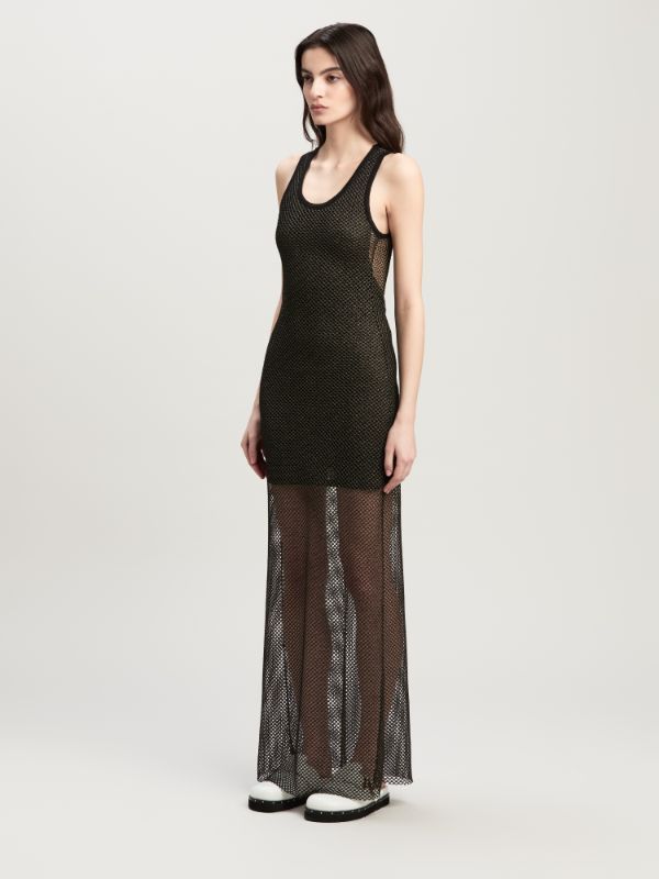 Palm Angels Double Layer Mesh Dress In Black