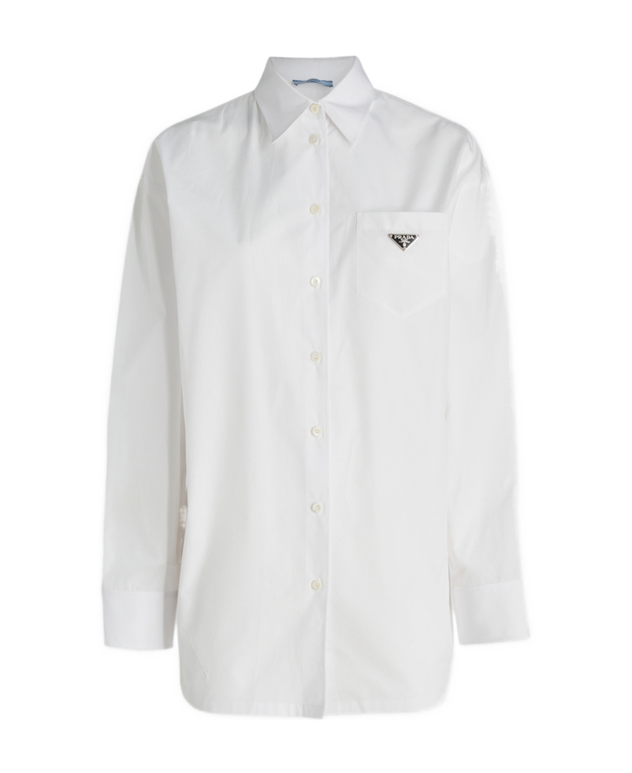 Prada Womens White Logo-plaque Long-sleeve Cotton Shirt In White