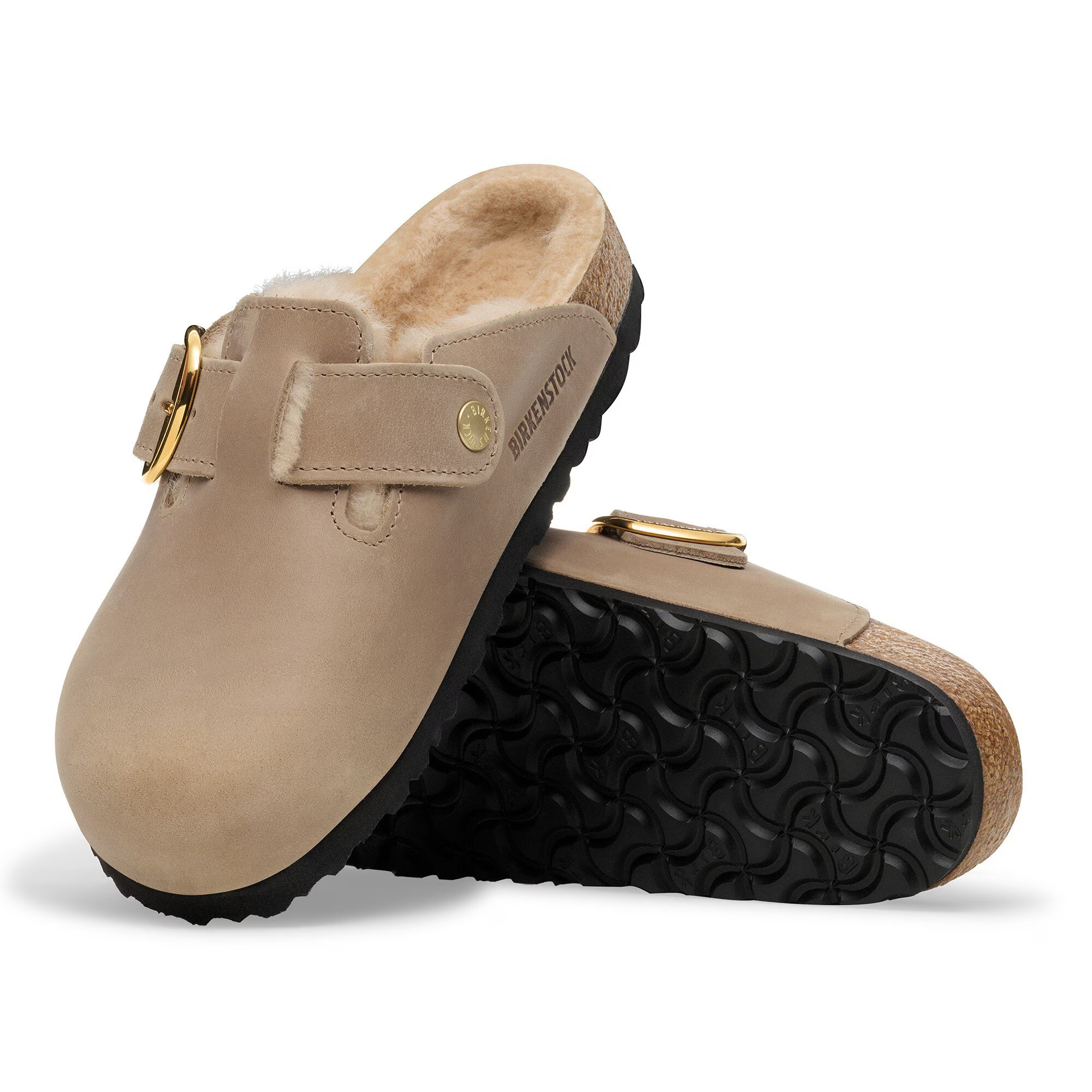 Birkenstock Boston Big Buckle Genuine Shearling Lined Clog In Brown