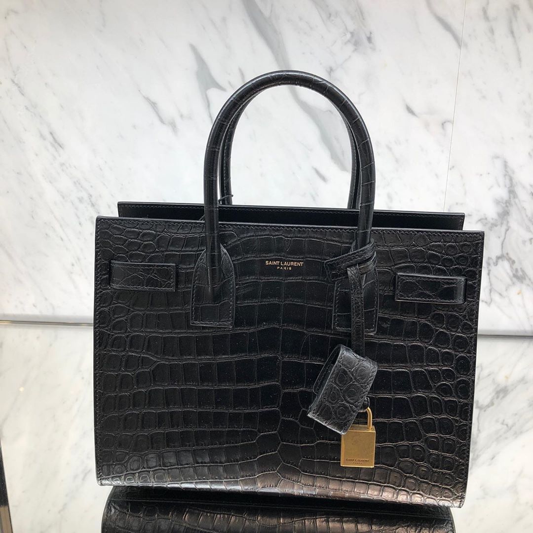 Saint Laurent Nano Sac De Jour Crocodile-effect Tote Bag In Black
