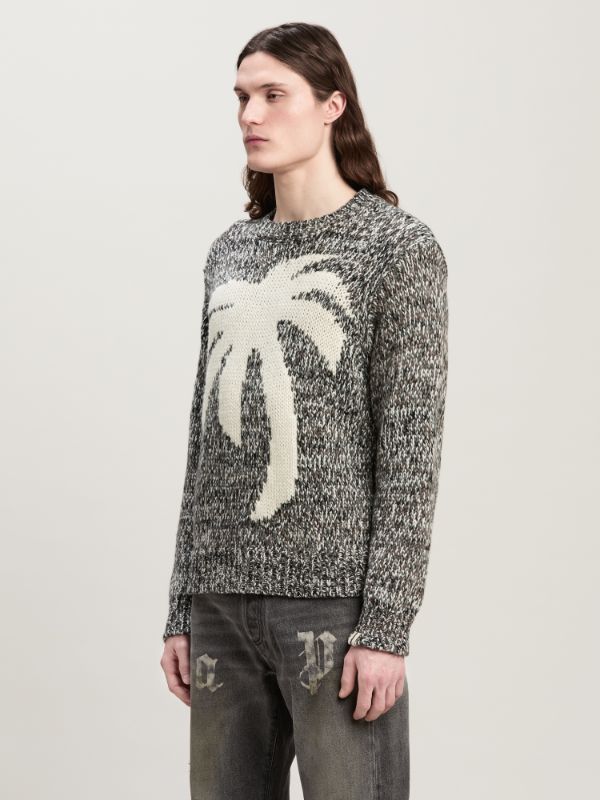 Palm Angels Palm Tree Marled Intarsia Sweater In Gray
