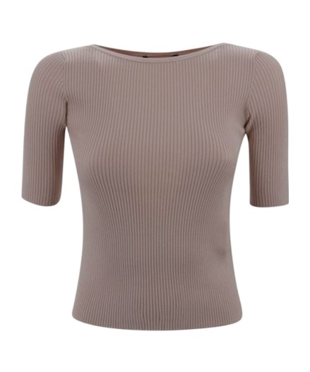 Weekend Max Mara Boat Neck Ribbed T-shirt In Gray