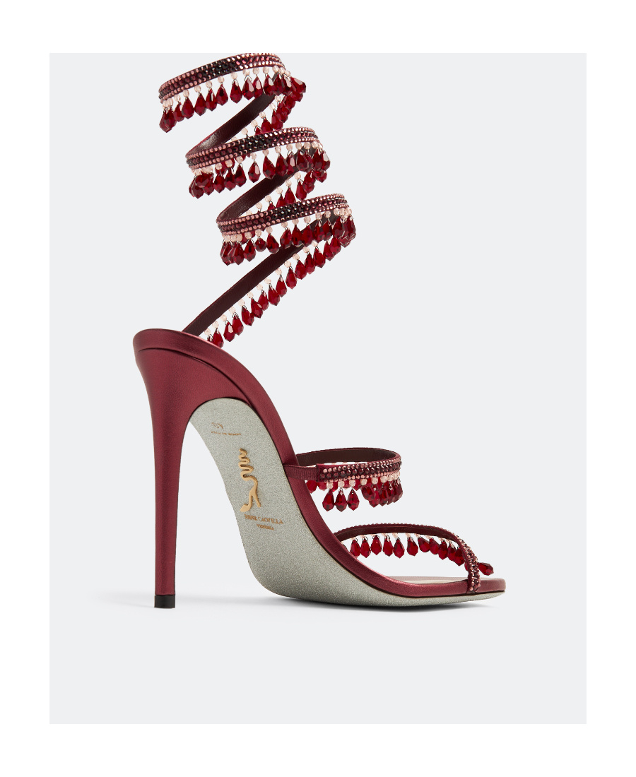 René Caovilla 110mm Embellished Satin Heeled Sandals In Red