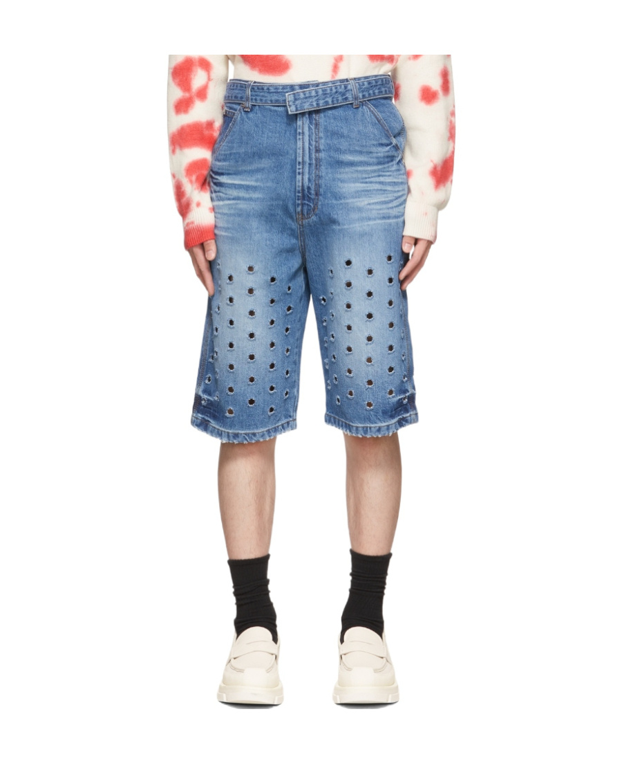 We11 Done Blue Denim Cut-out Shorts In Blue