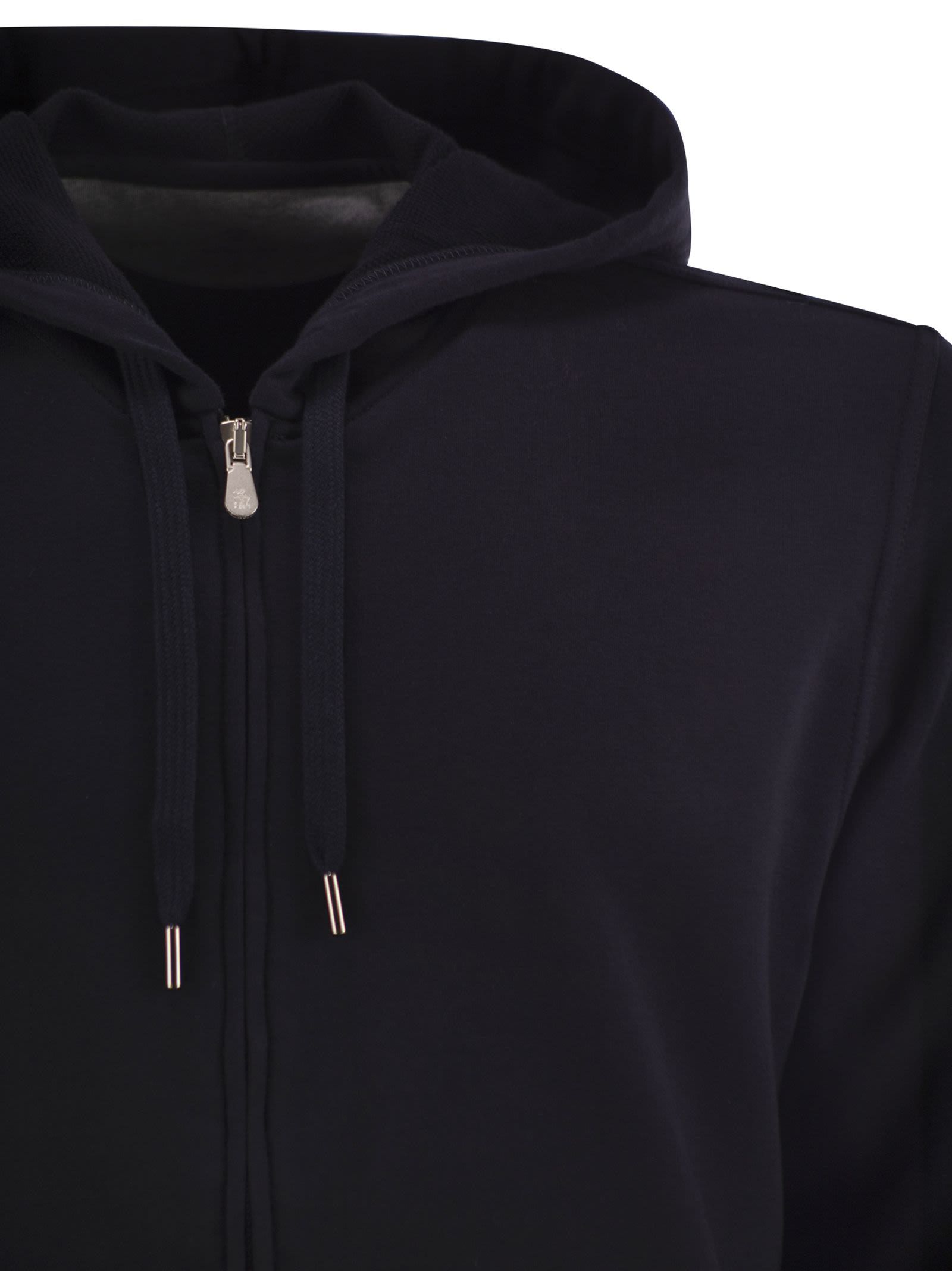 Brunello Cucinelli Hooded Crewneck Sweater Front Pockets In Black