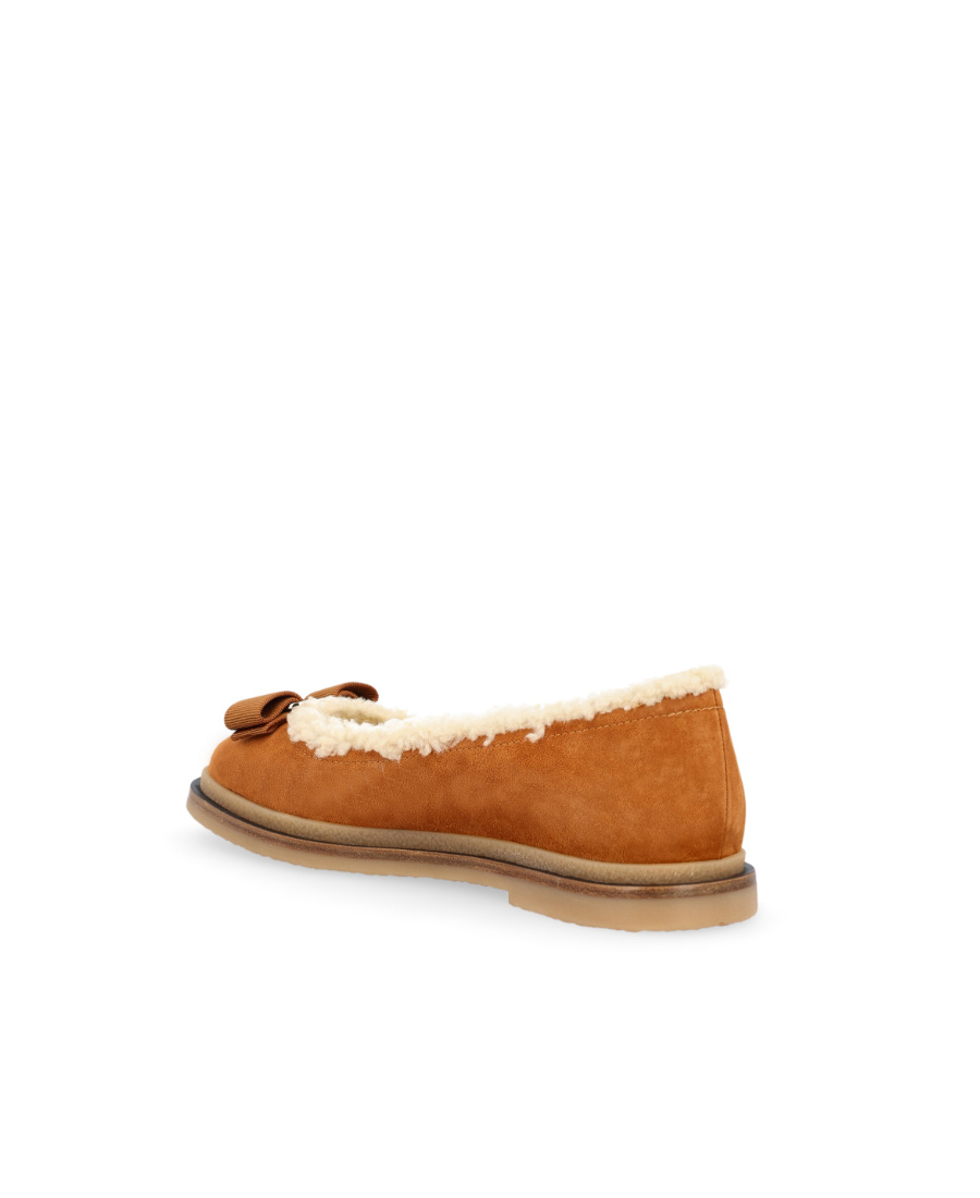 Ferragamo Varina Shearling-lined Bow-embellished Suede Ballet Flats In Brown