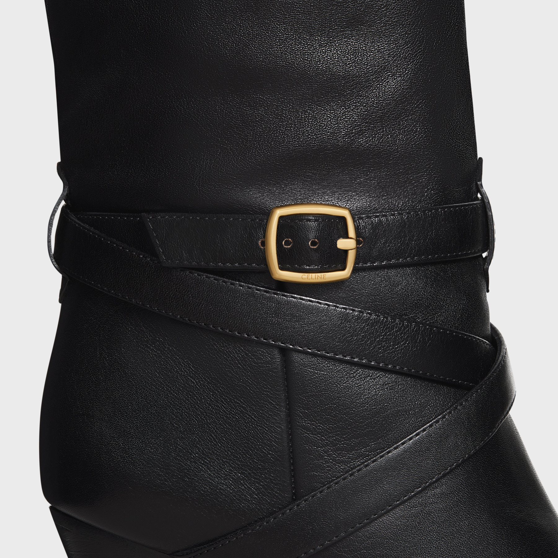 Celine Knee-length Wilters Leather Boots With Ankle Strap 10cm In Black