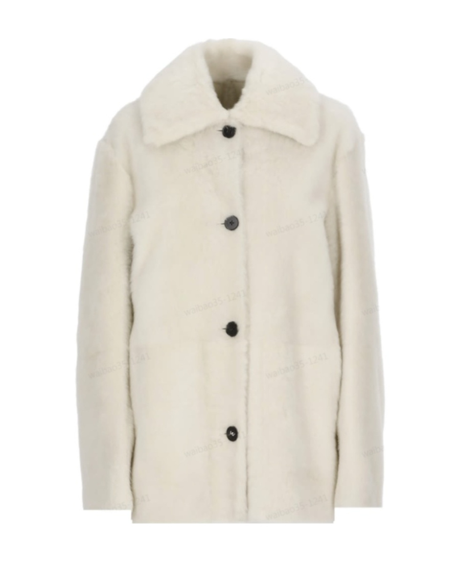 Jil Sander Reversible Buttoned Shearling Jacket In White