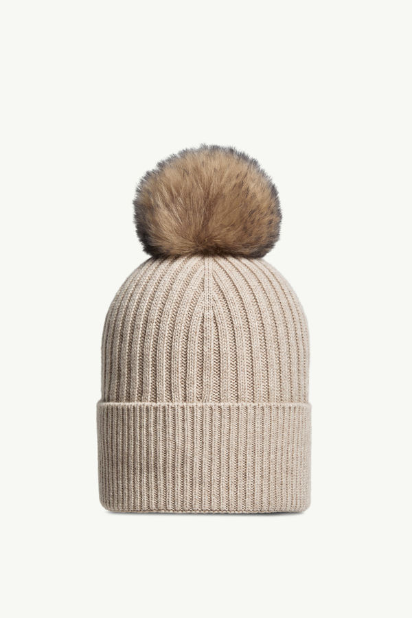 Moncler Cashmere Beanie With Pom Pom In Brown