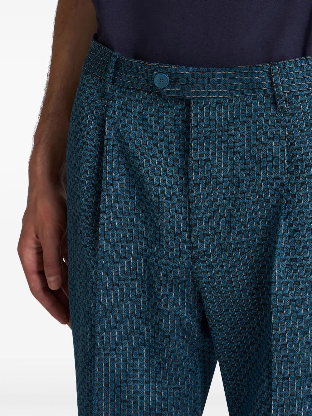 Etro Wool Trousers With Micro Motif In Blue