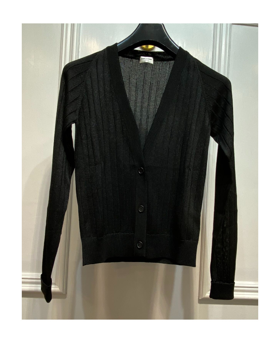 Saint Laurent V-neck Knitted Cardigan In Black