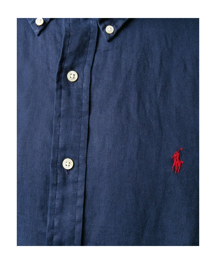 Shop Polo Ralph Lauren Embroidered-logo Long-sleeve Shirt In Blue