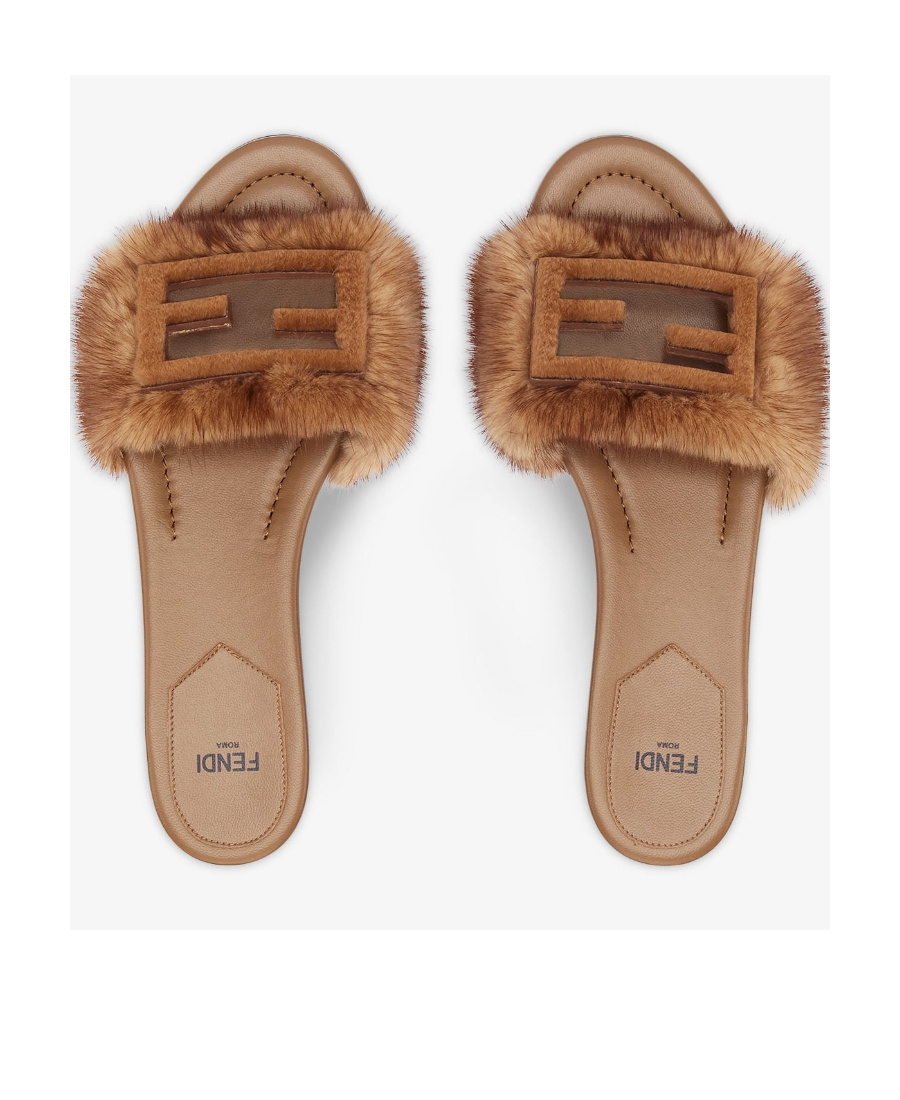 Fendi Signature Round-head Flat Open-toed Sandals In Brown