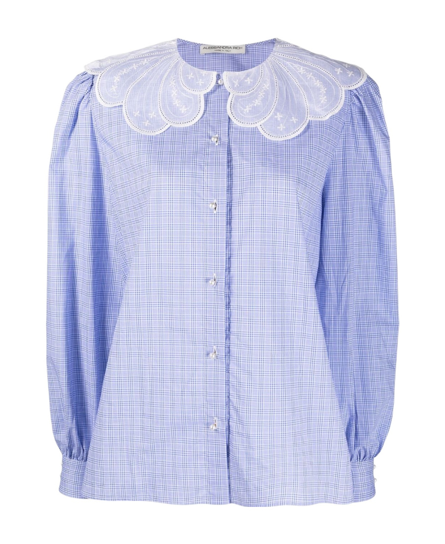 Alessandra Rich Check-print Scalloped Collar Blouse In Blue