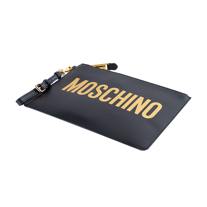Moschino Black Logo Print Clutch In Black