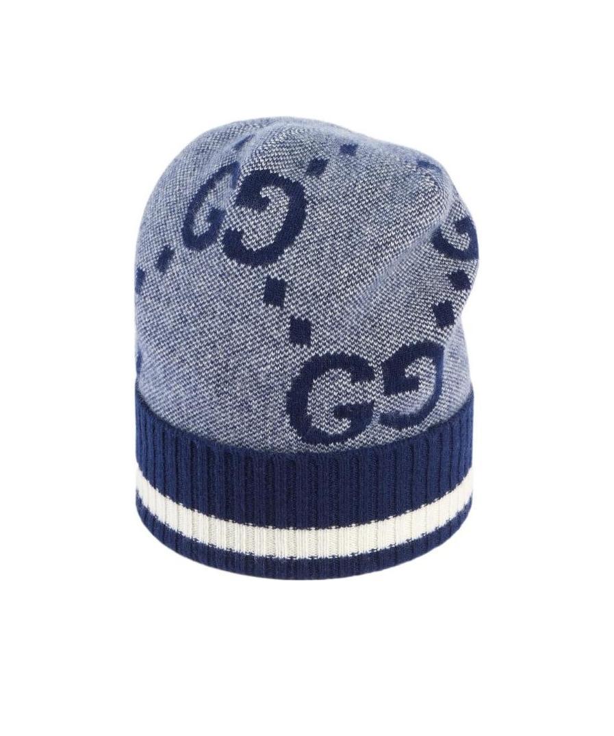 Gucci Gg Pattern Knitted Beanie In Blue