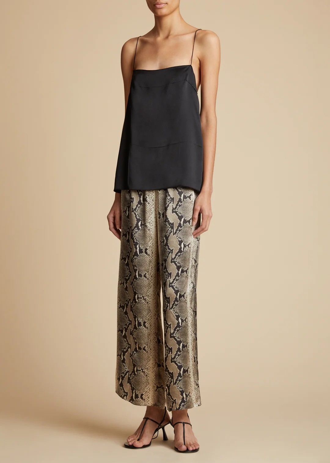 Khaite Mindy Snake-print Crop Trousers In Brown