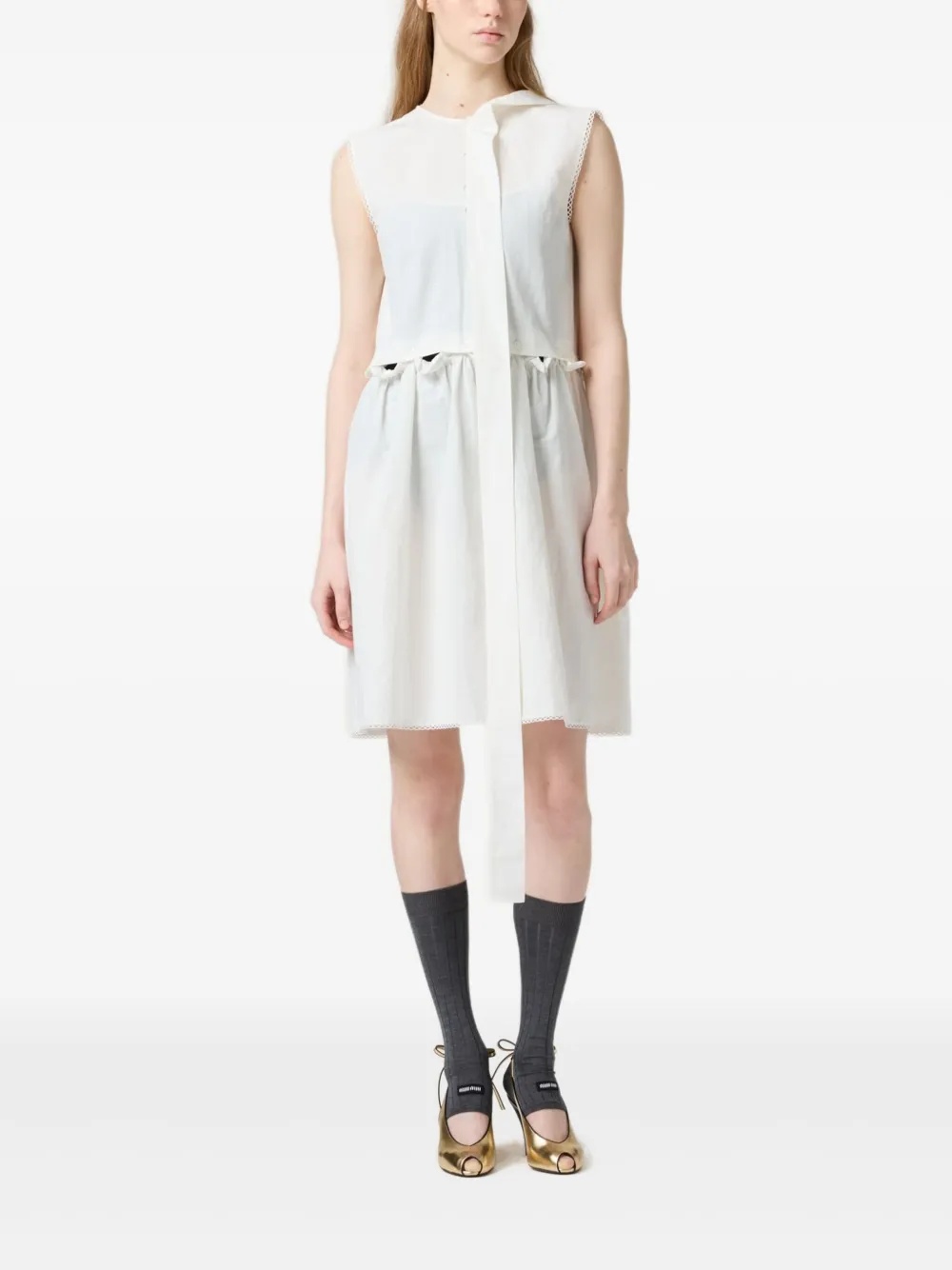 Shop Miu Miu Slubbed Poplin Dress In White