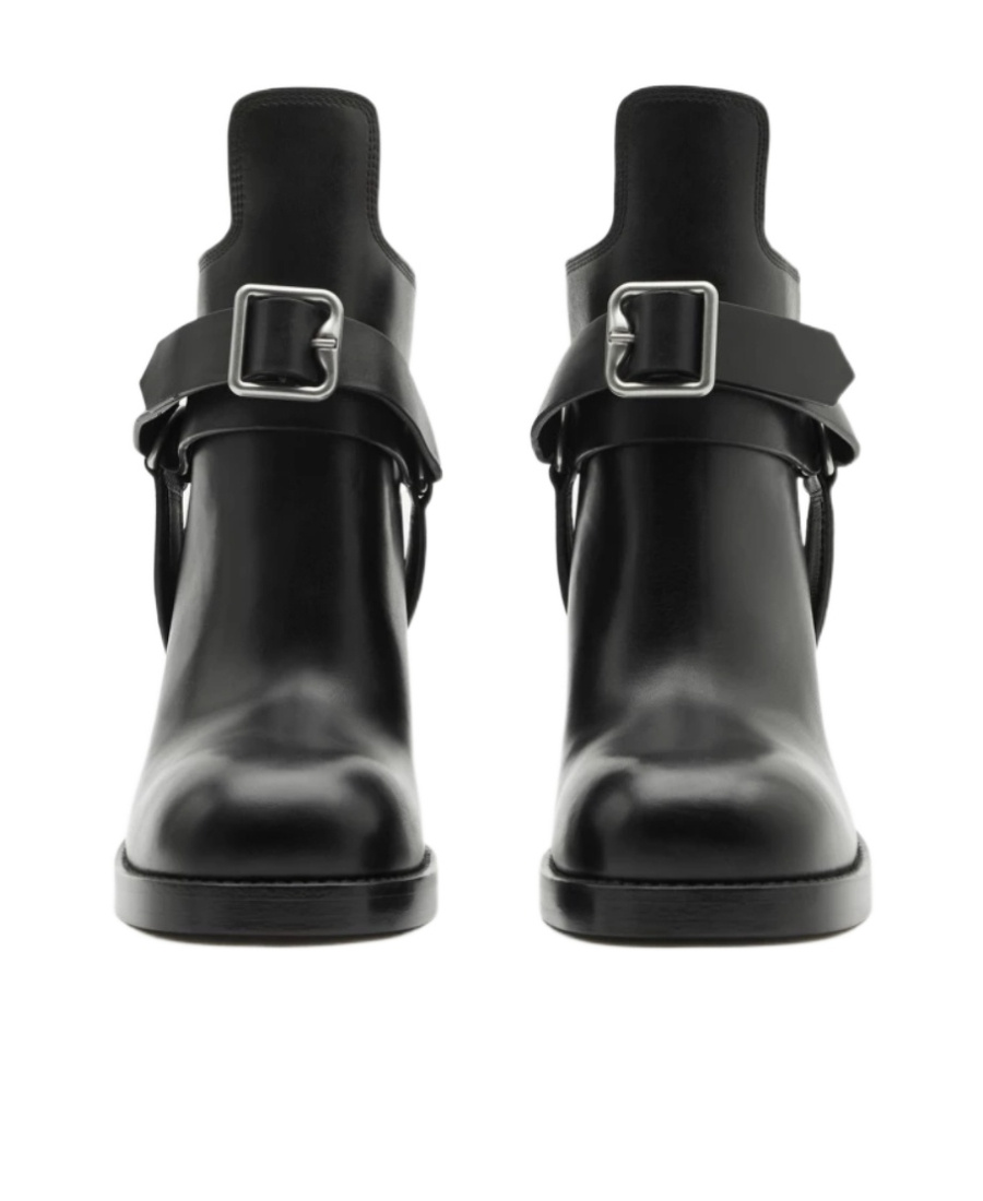 Burberry Buckled 100mm Leather Ankle Boots In Black