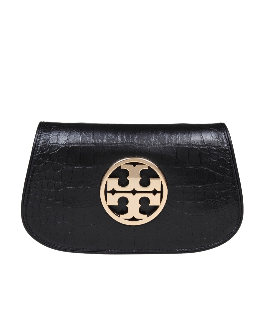 Tory Burch Reva Crocodile-effect Crossbody Bag In Black