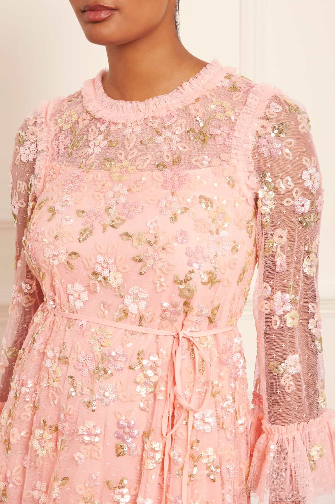 NEEDLE & THREAD SEQUIN BLOOM TULLE MIDI DRESS