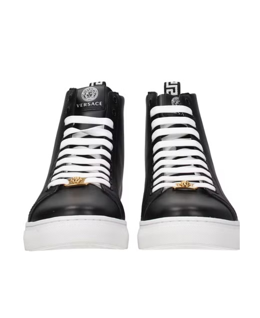 Versace High-top Round-head Casual Sneakers In Black