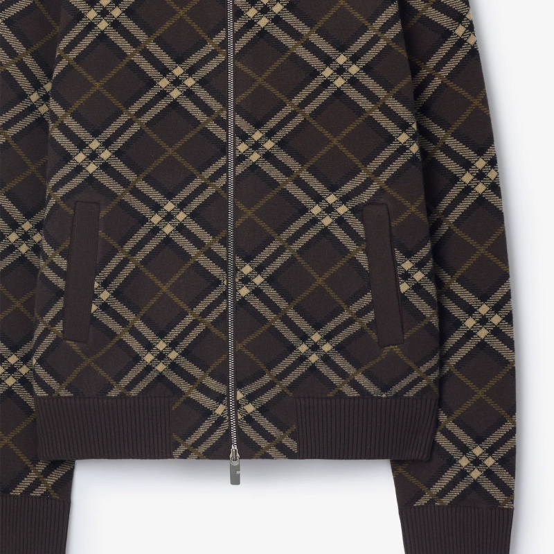Burberry Check-pattern Wool-cashmere Blend Bomber Jacket In Brown