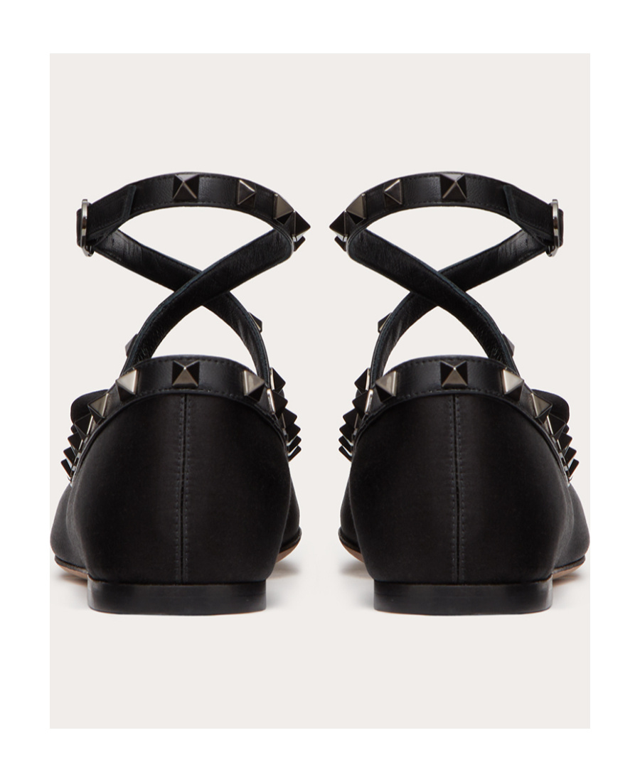 Valentino Garavani Rockstud-strap Satin Ballerinas In Black