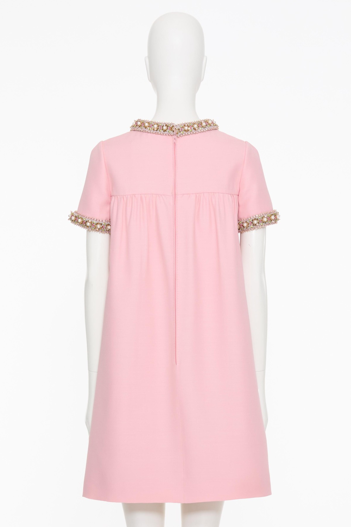 Valentino Embellished Wool And Silk-blend Crepe Mini Dress In Pink