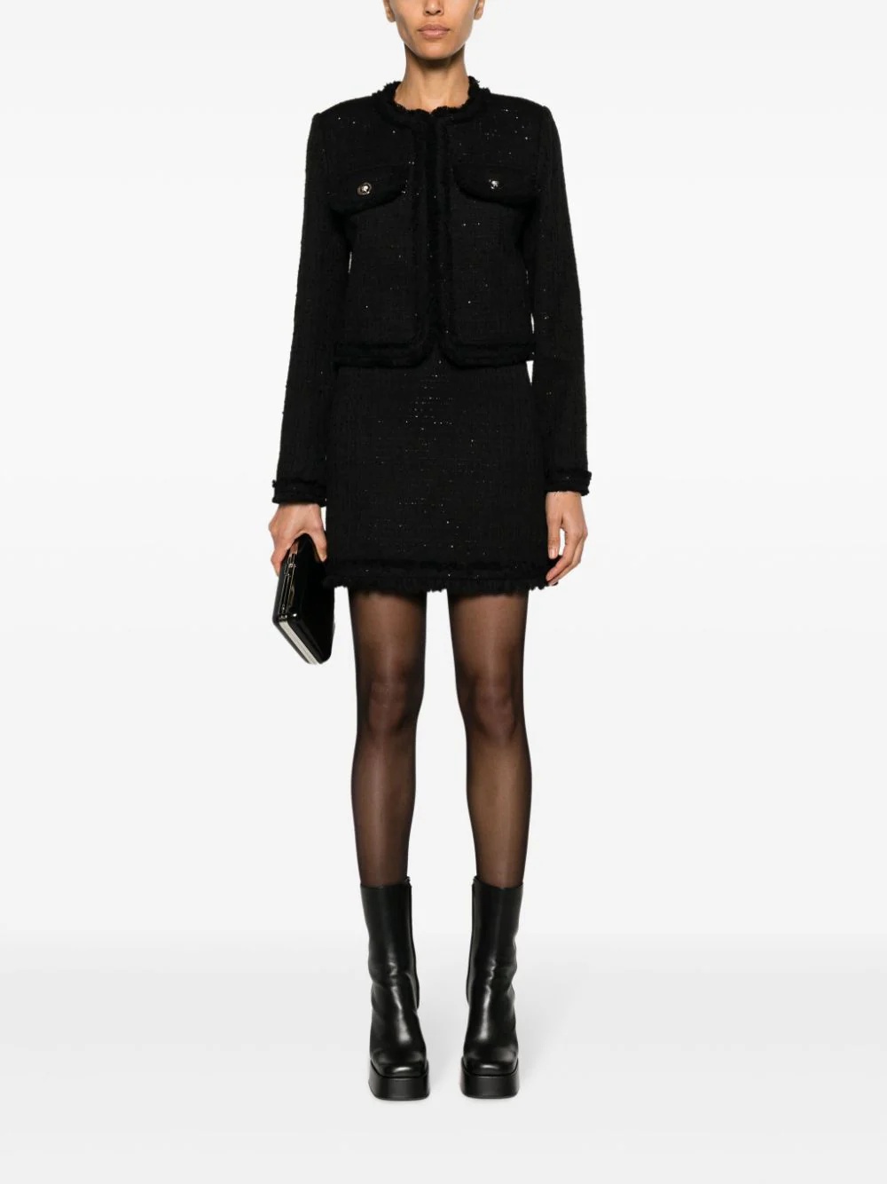 Versace Sequin-embellished Tweed Jacket In Black