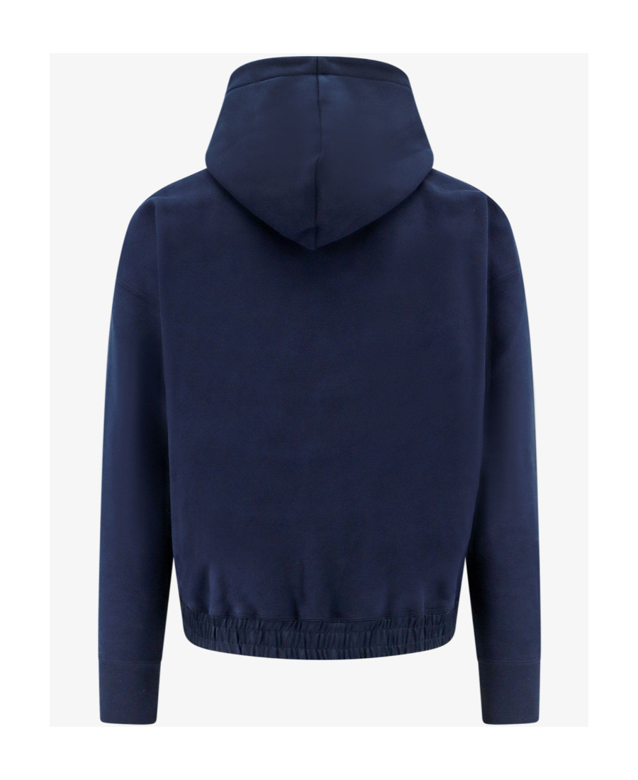 Saint Laurent Logo-embroidered Hooded Sweatshirt In Blue
