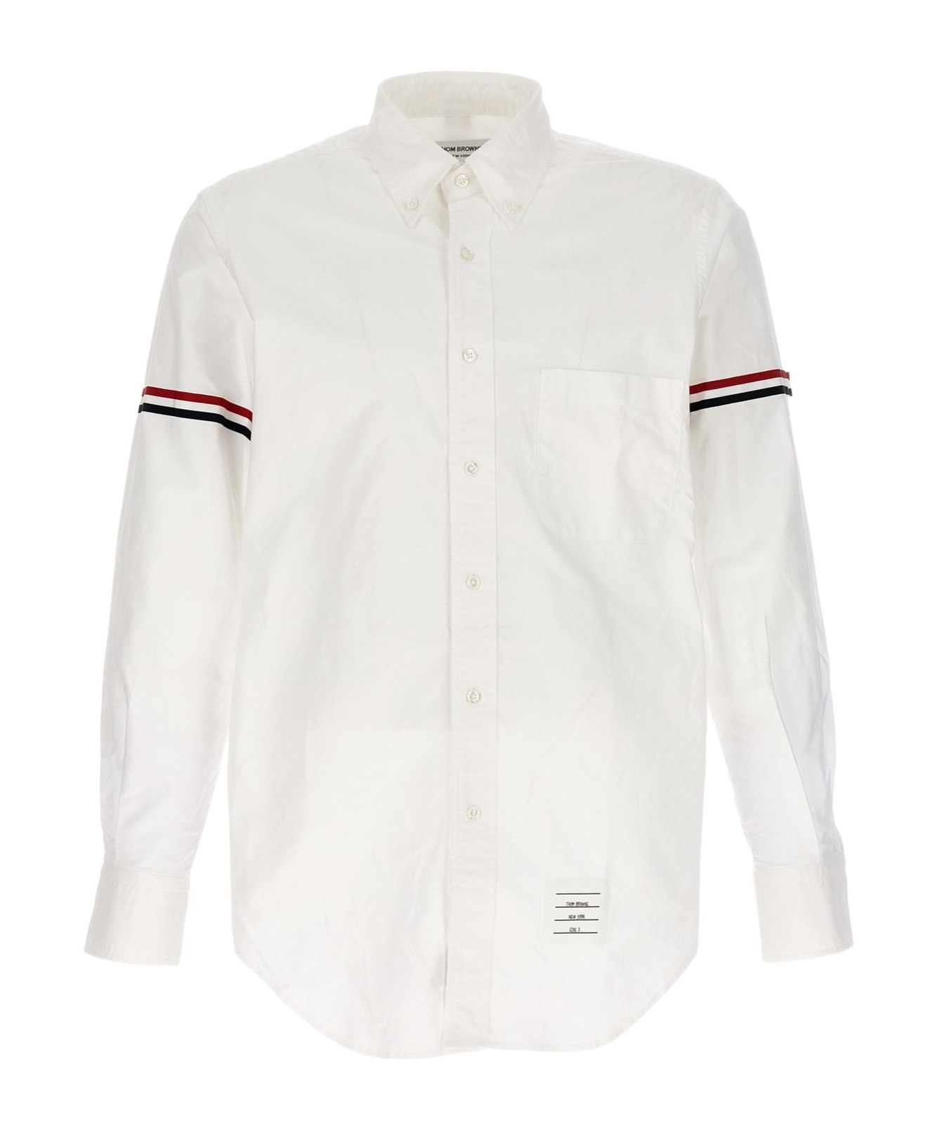 Thom Browne Vertical Stripe Button-down Shirt With Rwb Detail In White