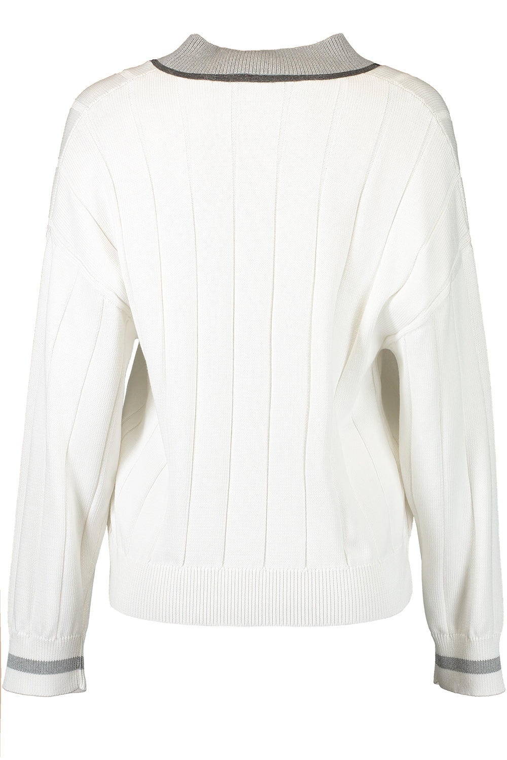 Brunello Cucinelli White T-shirt With V Neck And Monil Detail On The Collar In White