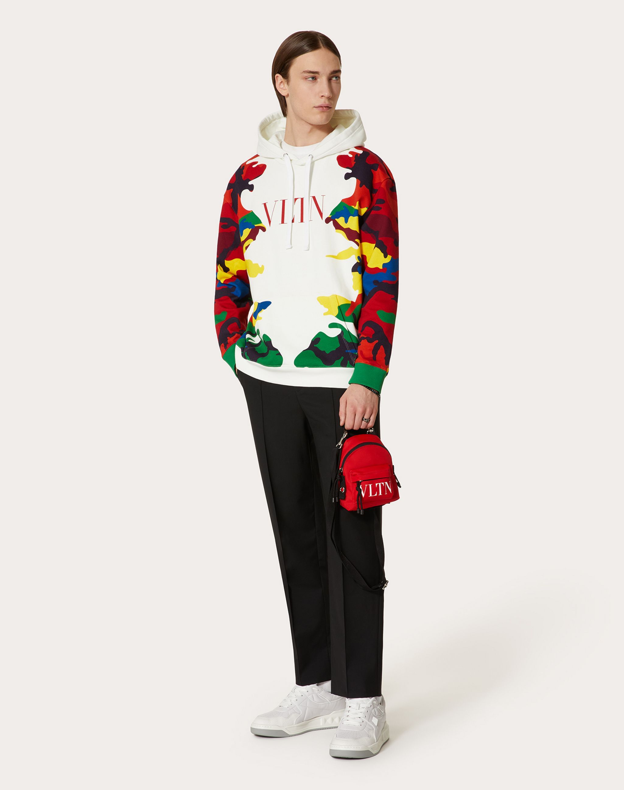 Valentino Vltn Cotton-blend Jersey Hooded Sweatshirt In White