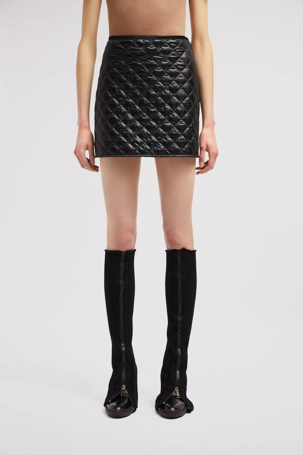 Moncler Quilted Black Skirt With Glossy Finish And Wrap Style In Black