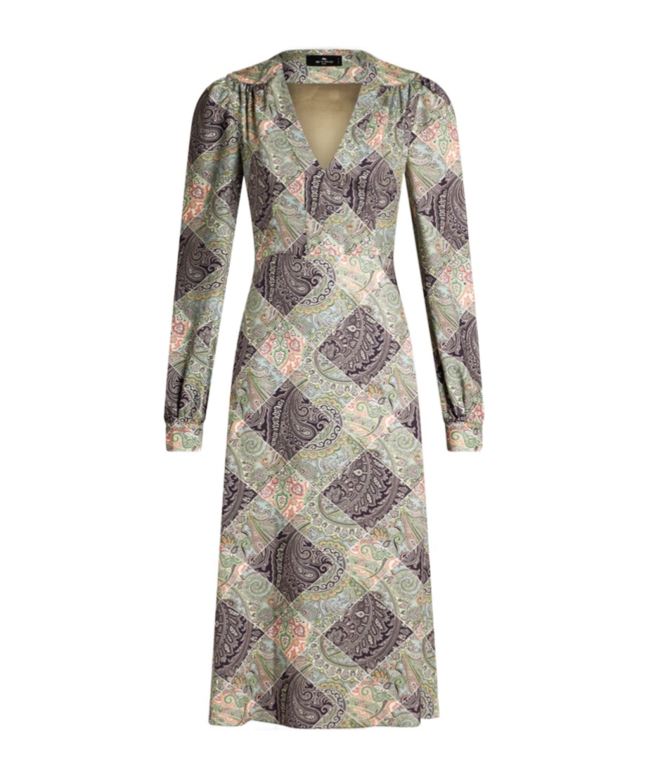 Etro Check Print Twill Dress In Gray