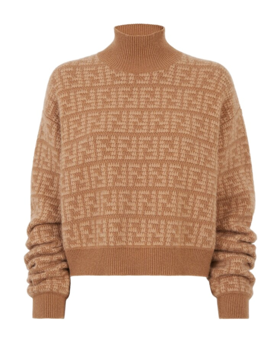 Fendi Ff-monogram Crochet-knit Jumper In Brown