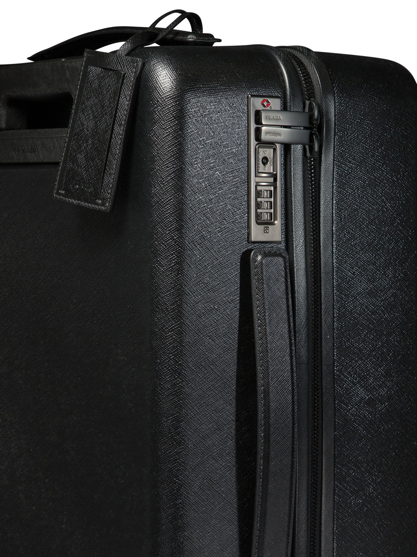 Prada Triangle Logo Leather Suitcase In Black