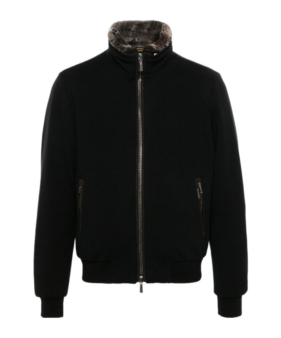 Moorer Bellati Zip Up Jacket With Detachable Collar In Black