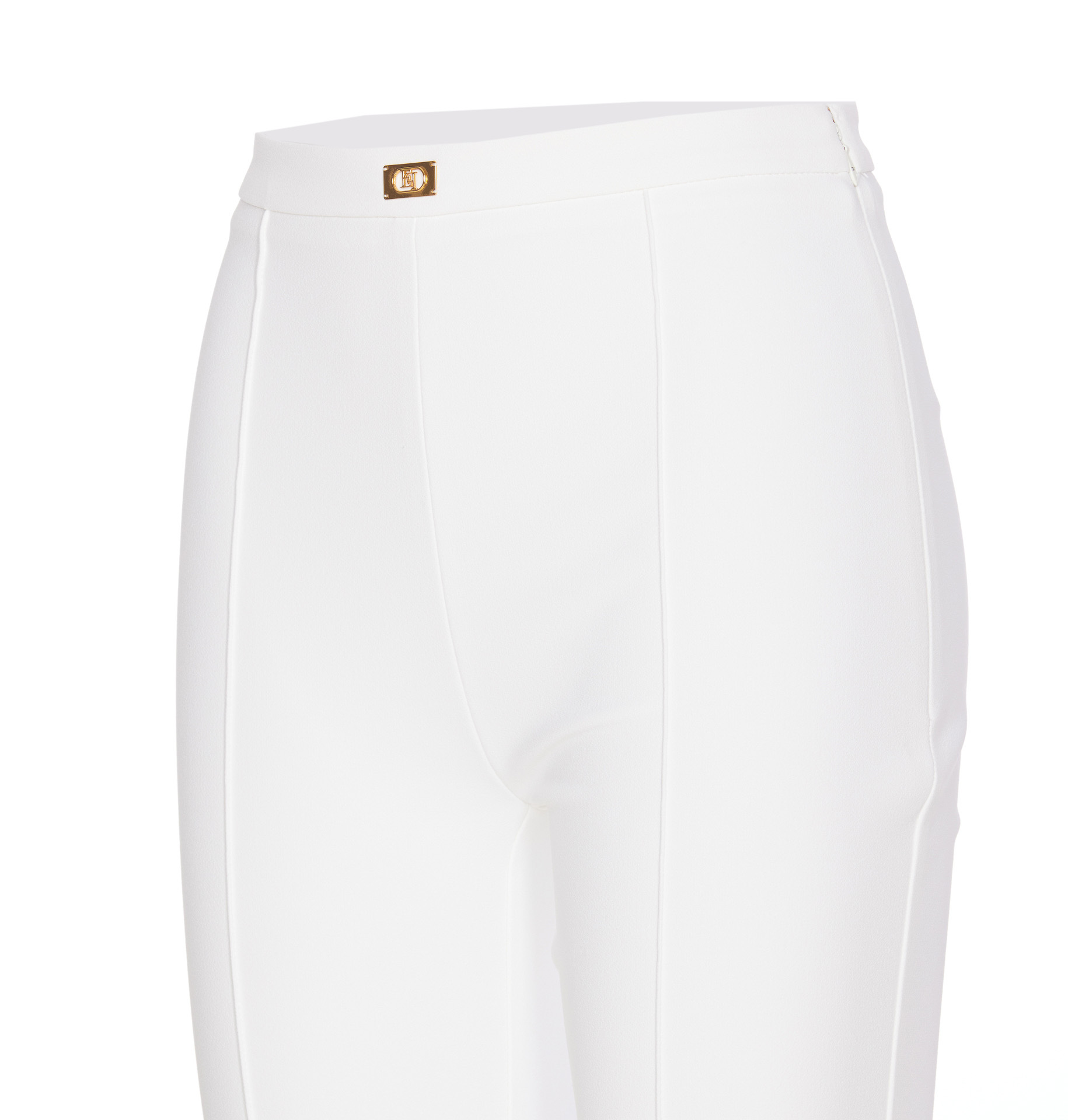 Elisabetta Franchi Logo Crepe Bell Bottoms In White